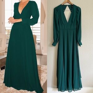 NWOT Talk About Divine Hunter Green Long Sleeve Backless Maxi Dress